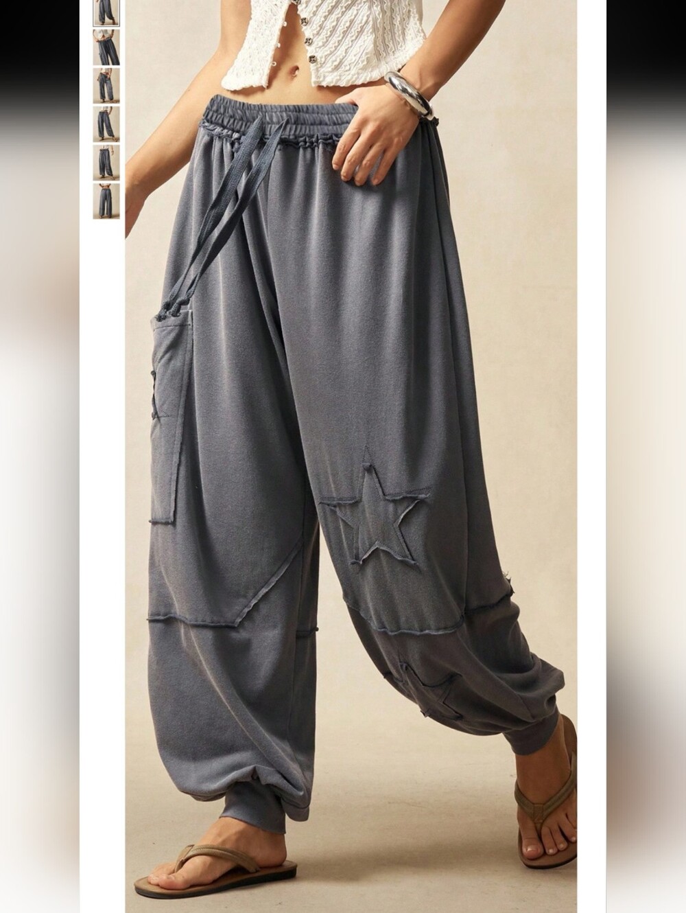 Boho Patch Star Jogger Pants Grey NEW